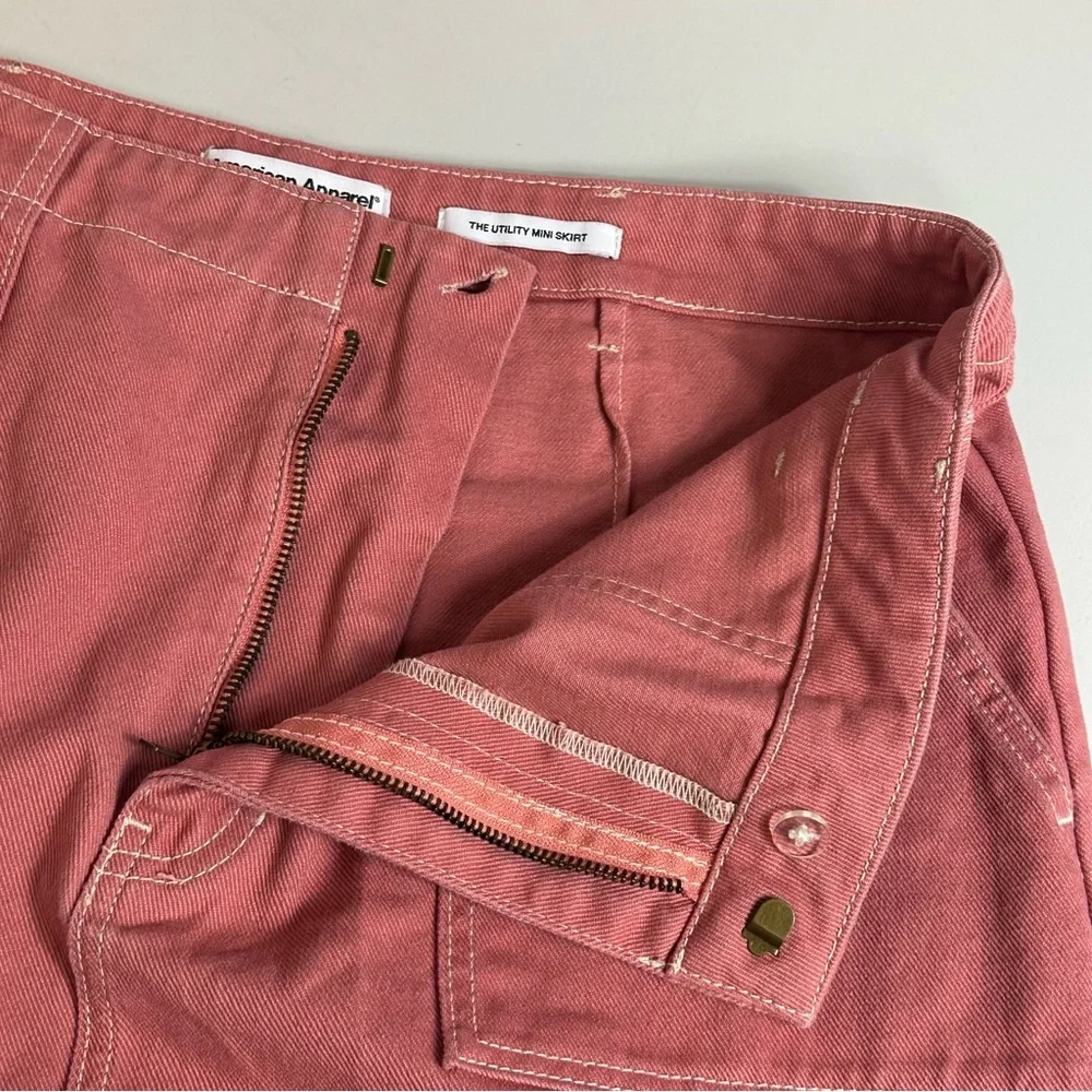 American Apparel Classic High Rise Denim Utility Mini Skirt Dusty Rose Size XL